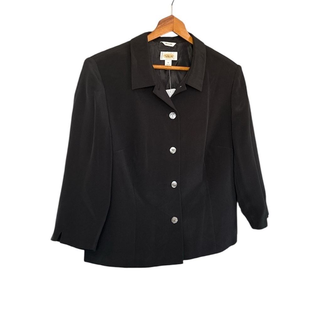 Talbots NWT 100% Silk Blazer Black Single Breasted Jacket Career Size 14 Elegant